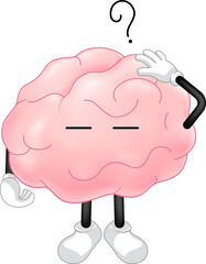 Cute cartoon brain character. Human brain intellect, knowledge, education and Brainstorm concept.