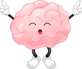 Cute cartoon brain character. Human brain intellect, knowledge, education and Brainstorm concept.