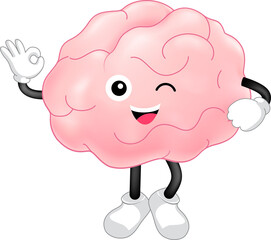 Cute cartoon brain character. Human brain intellect, knowledge, education and Brainstorm concept.