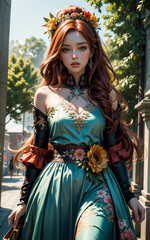 Obraz premium Beautiful girl in Medieval style. Beautiful medieval style dressed anime girl in the forest.