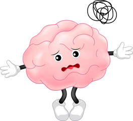 Cute cartoon brain character. Human brain intellect, knowledge, education and Brainstorm concept.