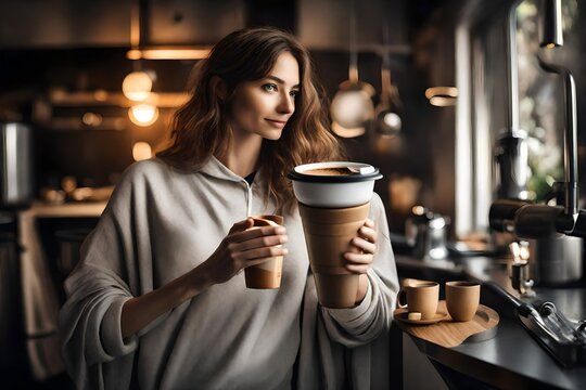 woman drinking coffee in café  , cup of coffee in café