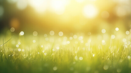 Fototapeta na wymiar Natural grass field background with blurred bokeh and sun rays