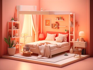 Fototapeta na wymiar Pink doll house 3d model isometric illustration created with Generative AI technology