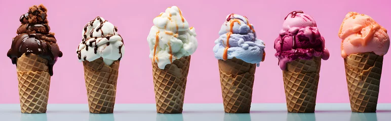 Foto auf Alu-Dibond Colorful ice cream cones with different flavors © fraudiana