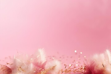 Pink background with dried bunny tail grass and gold