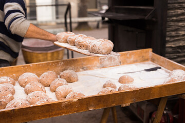 Bread preparation. loaves of dough before baking