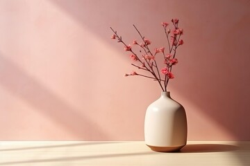 Minimalist interior decor with ceramic vase and dry