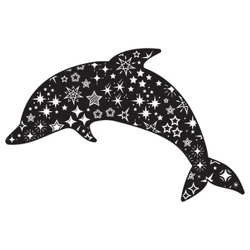 Dolphin silhouette with star pattern, isolated vector icon