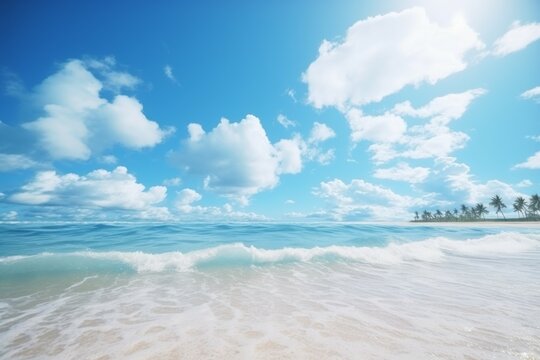 Ocean large beach blue sky. Generate Ai