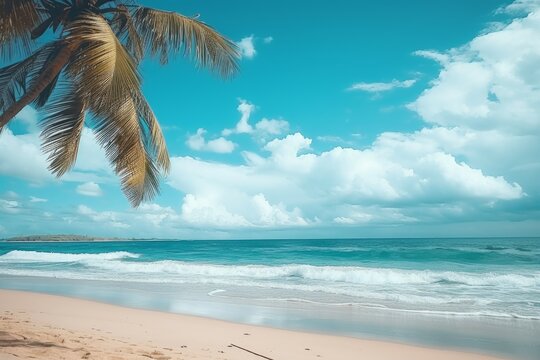 Ocean beach blue sky holiday. Generate Ai