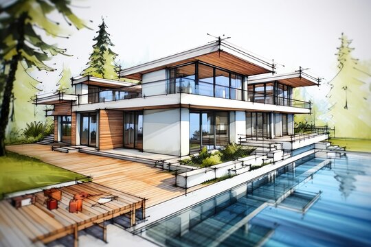 concept of dream house draw by designer with construction