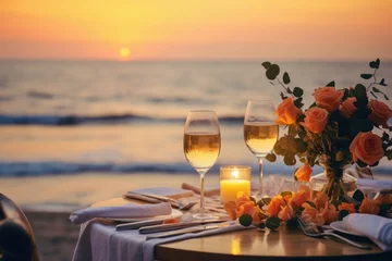 Fotobehang Luxury dinner beach view. Generate Ai © nsit0108