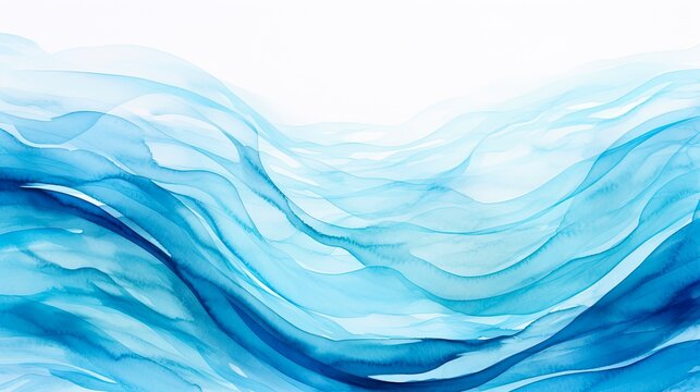 Watercolor River - Hand Drawn Illustration of Blue Water Splashes on Abstract Background. Generative AI