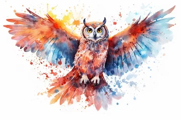 Gordijnen watercolor illustration of a owl © Veve