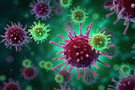 Unveiling Virus Macros: Close-up Flu Pandemic Scenes Under A Microscope's Lens.