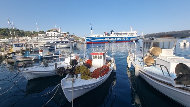 skiros or skyros island linaria port ship boats shops in greece