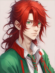 Obraz premium An ban anime boy with red long hair
