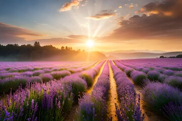 Obraz na płótnie Canvas lavender field at sunset generated ai