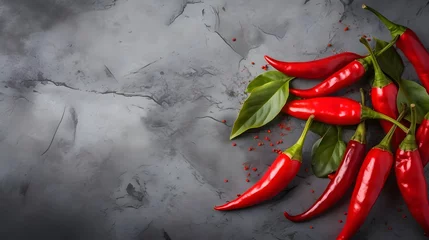 Selbstklebende Fototapete Scharfe Chili-pfeffer Red chili peppers on dark gray background created with Generative AI technology