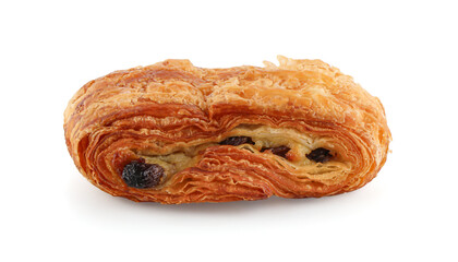 Delicious Pain aux Raisins on White Background - French Pastry Snack.