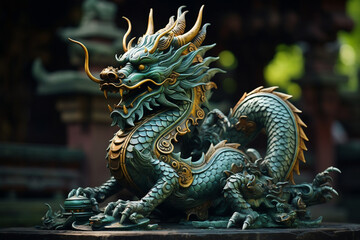 Fototapeta premium Majestic Chinese Dragon Statue at the Temple
