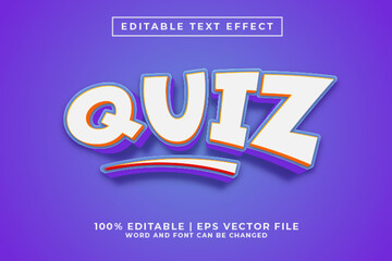 Quiz 3d Editable Text Effect Cartoon Comic Style Premium Vector