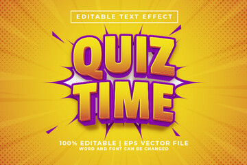 Quiz Time 3d Editable Text Effect Cartoon Comic Style Premium Vector - obrazy, fototapety, plakaty