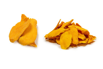 Naklejka premium Dry tasty mango slices isolated on a white background.