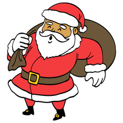 Santa Claus Cartoon with Bag Presents Illustration Drawing Vector