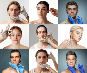 Collage. You men and women doing cosmetological injections, taking care after skin. Anti Aging...