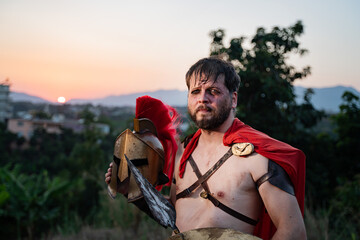 Spartan warrior soldier on the background of ancient Greece, Spartan king