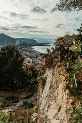 Stunning vertical aerial shot of the beautiful island of Sicily in Italy