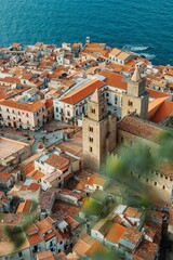 the town of perola overlooking the ocean in summer, italy