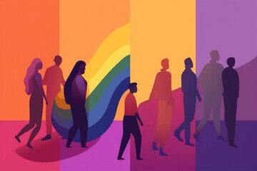 Obraz premium group concept pride parade homosexual community celebration freedom rainbow flag. Generative AI.