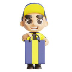 3d icon deliveryman with yellow and blue color