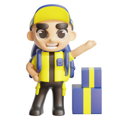 3d icon deliveryman with yellow and blue color