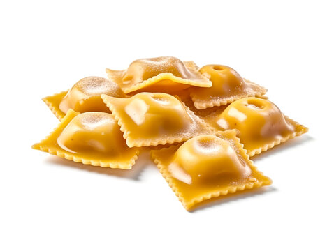 Italian dry uncooked ravioli isolated on a white background.