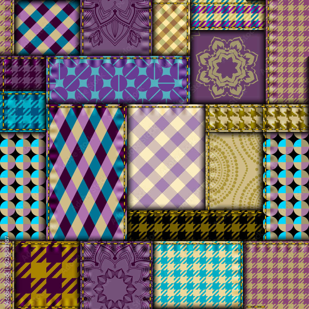 Poster Textille patchwork pattern. Seamless Vector image. Fabric pattern