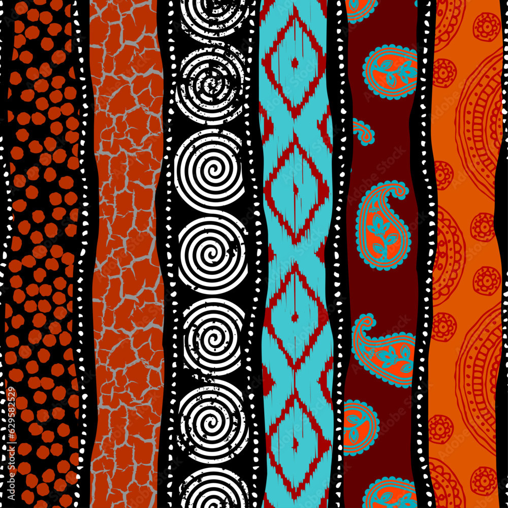 Poster geometric abstract grunge vintage pattern. ikat style. seamless vector image.