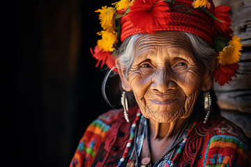 Portrait of a South American elderly woman in a traditional costume. Generative AI