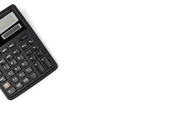 Black calculator on a white background isolated.