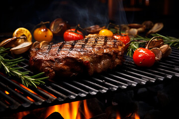 Grilled steak with vegetables. Generative AI