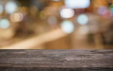 Empty wood table top and blur of out door garden background Empty wooden table space for text marketing promotion. blank wood table copy space for background