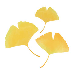 Naklejka premium 三枚の黄色のイチョウの葉っぱのイラスト 