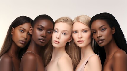 Obraz premium group of Beautiful female models with beautiful skincare from a diverse ethnicity