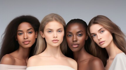 Fototapeta premium group of Beautiful female models with beautiful skincare from a diverse ethnicity