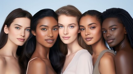 Fototapeta premium A diverse group of beautiful women with natural beauty and glowing smooth skin