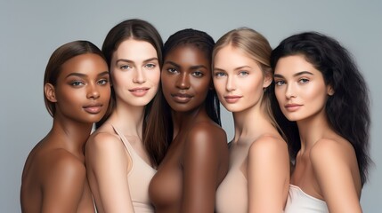 Fototapeta premium group of Beautiful female models with beautiful skincare from a diverse ethnicity