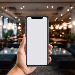 Phone mockup in hand - clipping path, Studio shot of smartphone with blank white screen for web site design, app for mobile phone and advertisement